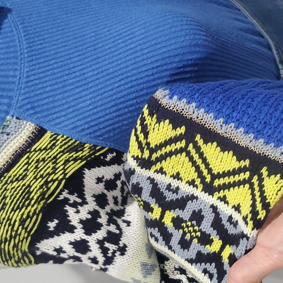 FREE PEOPLE Prism Sky Sweater Blue Bell Combo Top Sweater Mock Neck SMALL - Picture 3 of 5